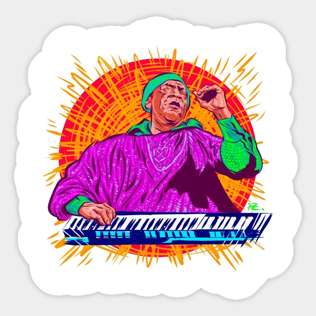 Sun Ra - An illustration by Paul Cemmick Sticker by PLAYDIGITAL2020